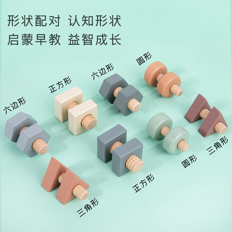 High-End Beech Children Screw Assembly and Disassembly Nut Building Blocks Shape Color Matching