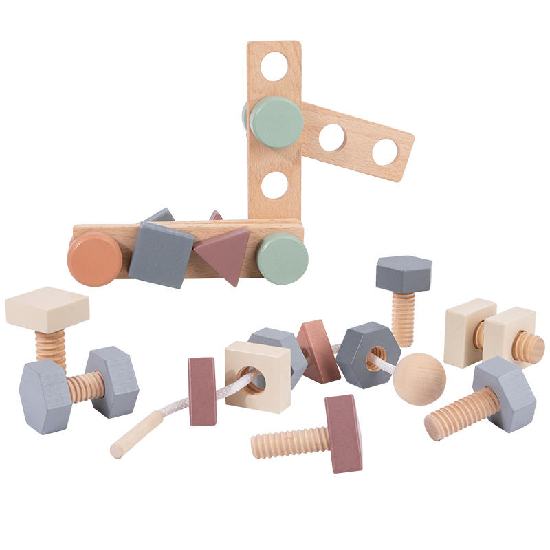 High-End Beech Children Screw Assembly and Disassembly Nut Building Blocks Shape Color Matching