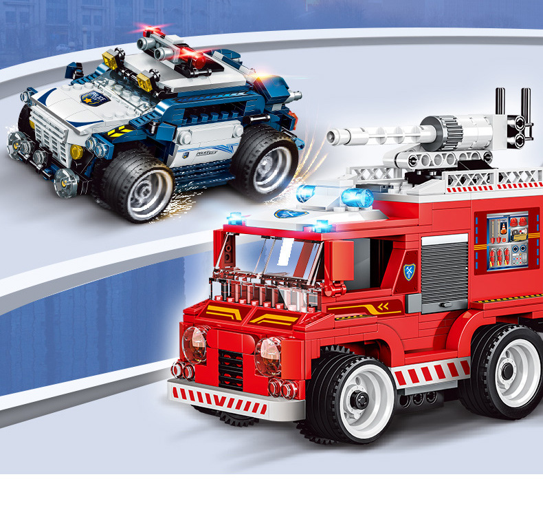 * Auldey Weisi Building Blocks Remote Control Vehicle Motor Remote Control off-Road Vehicle Cyclone Rescue Fire Truck Children's Toy C