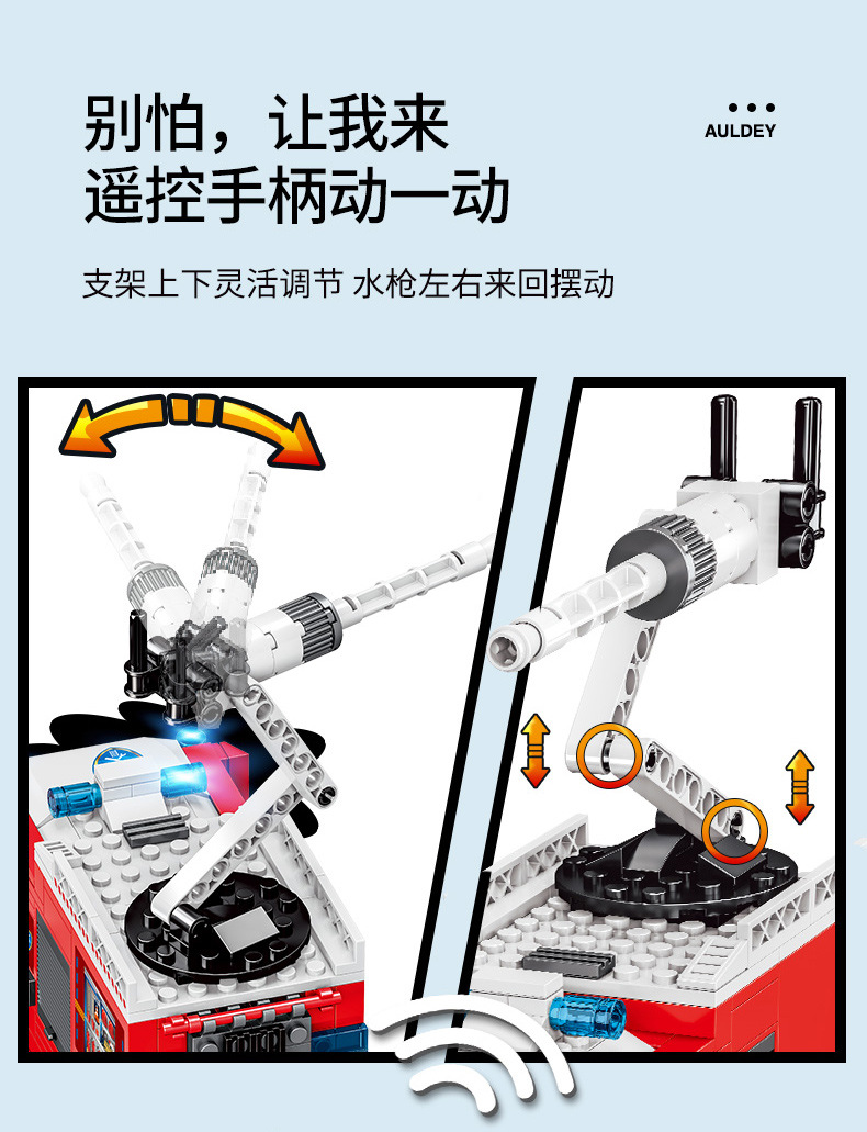 * Auldey Weisi Building Blocks Remote Control Vehicle Motor Remote Control off-Road Vehicle Cyclone Rescue Fire Truck Children's Toy C