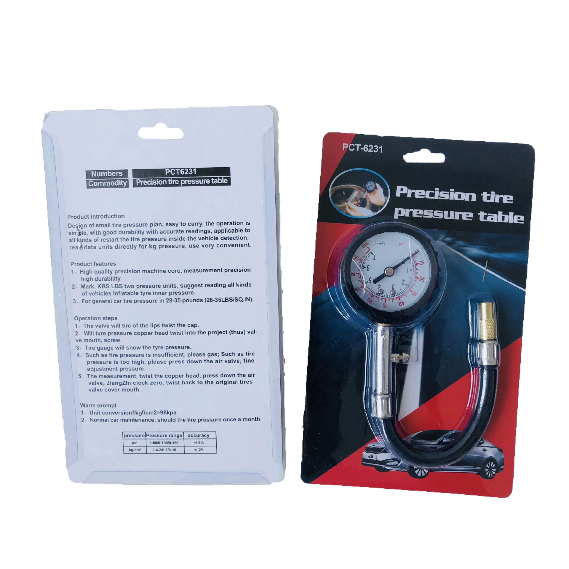 High Precision Car Machinery Tire Pressure Gauge Car with Tube Tire Pressure Gauge Stainless Steel Tire Barometer Pressure Gauge