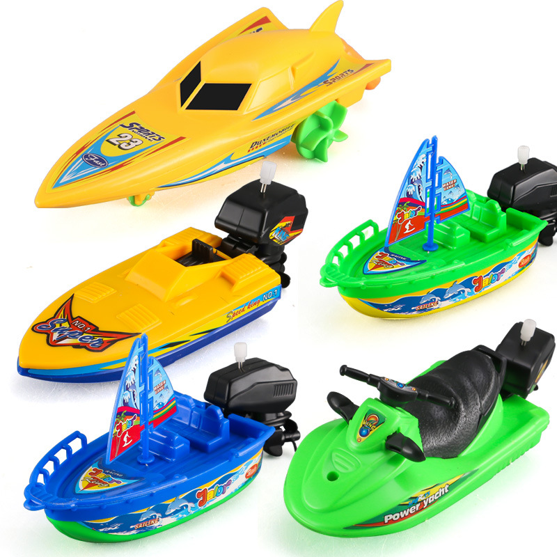 Children&#039;s Water Boat Sailing Motor Boat Speedboat Baby Bath Yacht Wind-up Spring Toy Factory Wholesale