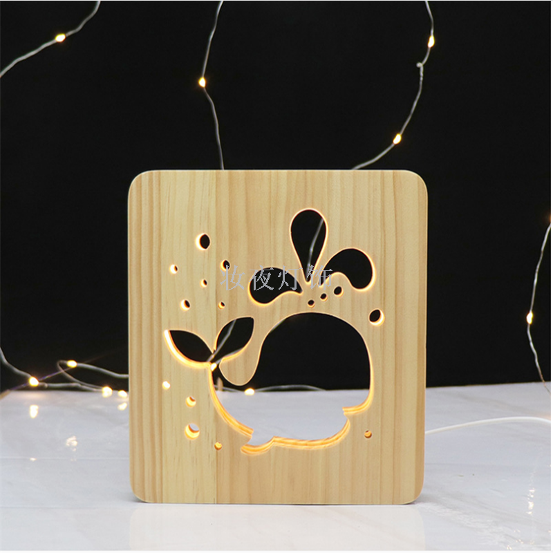 Cross-border products solid wood carving lovely whale table lamp creative gifts novelty small night lights support 