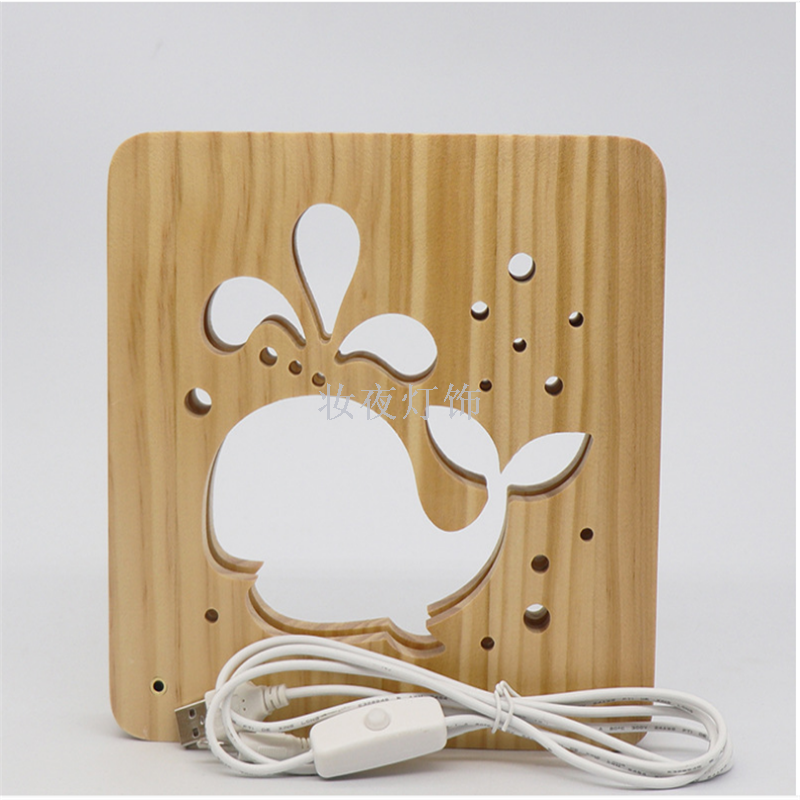 Cross-border products solid wood carving lovely whale table lamp creative gifts novelty small night lights support 
