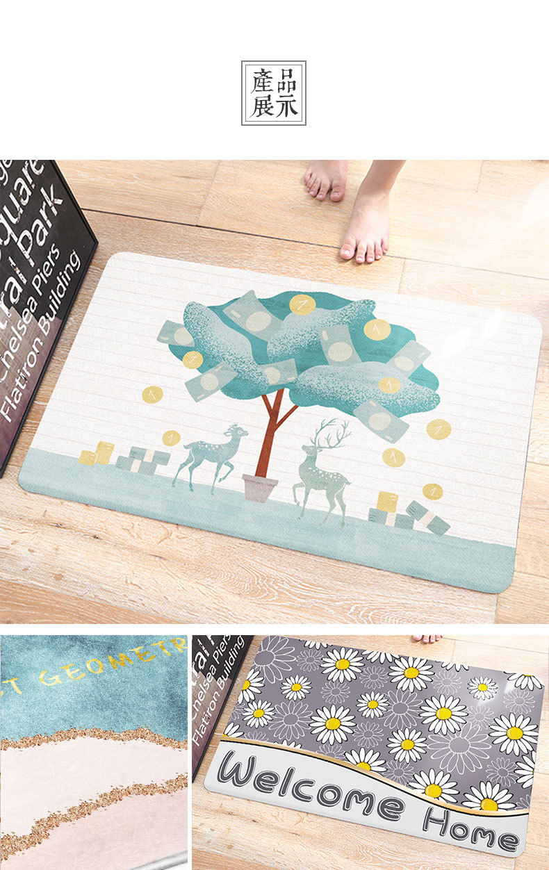 Manufacturers Supply Cashmere Carpet Bathroom Kitchen Door Non-Slop Mats Felt Mats Hydrophilic Pad Surface Support Customization
