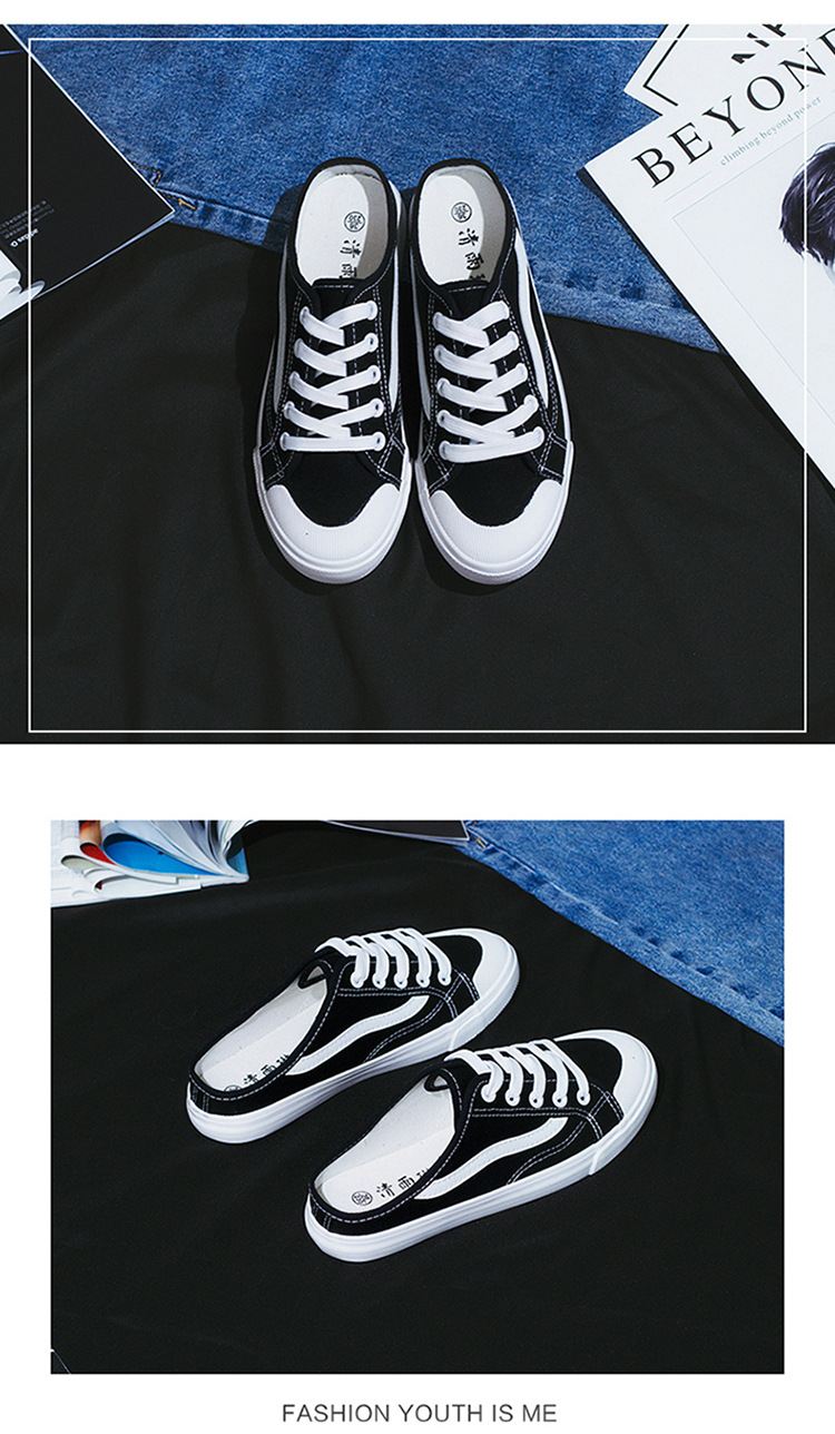 Qingyulin 2019 Summer New Shallow Mouth Half-Support Canvas Shoes Women's Heel-Free Solid White Shoes Women's All-Match L985 Qingyulin 2019 Summer New Shallow Mouth Half-Support Canvas Shoes Women's Heel-Free Solid White Shoes Women's All-Match L985