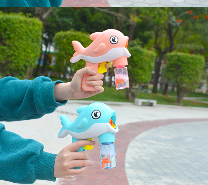 Tiktok Cartoon Dolphin Bubble Gun Children's Manual Pressing Inertia Bubble Machine Parent-Child Outdoor Stall Toy