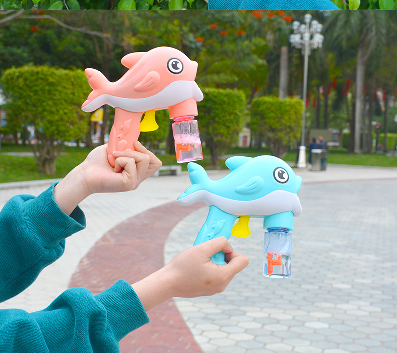 Tiktok Cartoon Dolphin Bubble Gun Children's Manual Pressing Inertia Bubble Machine Parent-Child Outdoor Stall Toy
