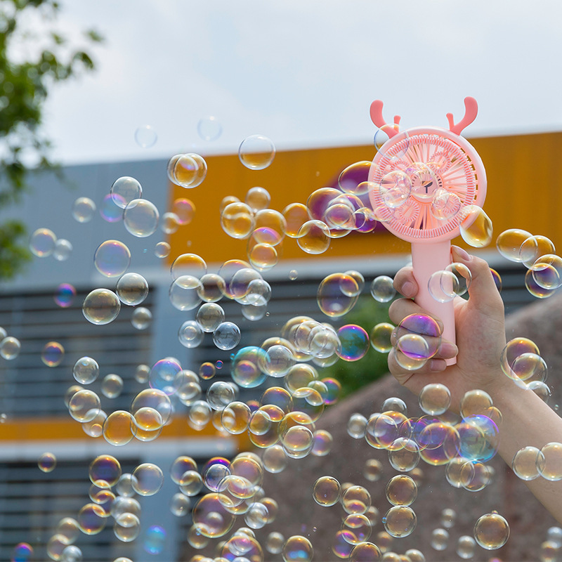 Outdoor Fun Bubble Machine Fan Beach Mini Electric Bubble Blowing Toy Handheld Desktop USB Electric Fan