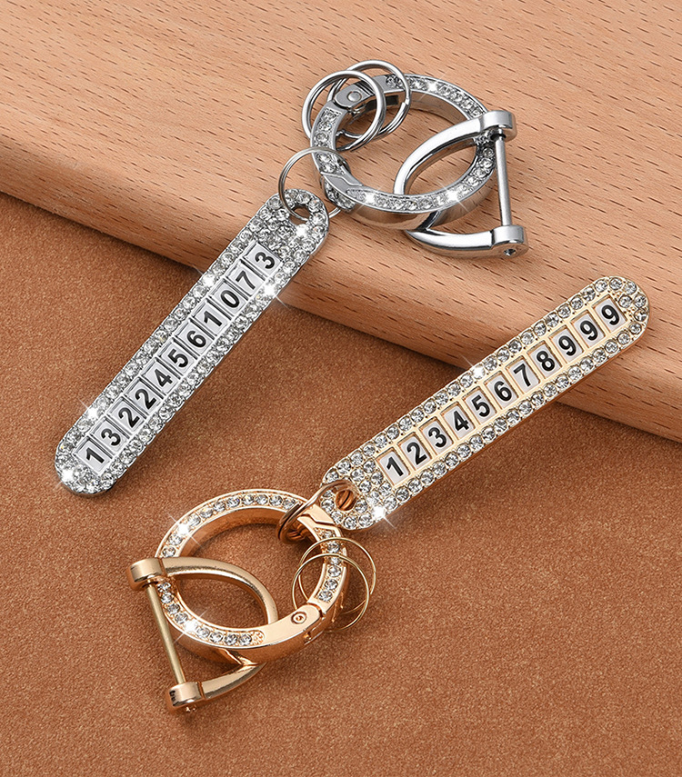 Car Diamond Keychain Car Key Pendant with Anti-Lost Phone Number Sign Men and Women Exquisite Key Ring Pendants