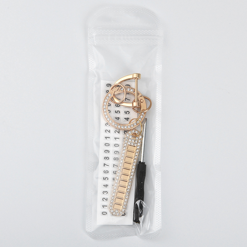 Car Diamond Keychain Car Key Pendant with Anti-Lost Phone Number Sign Men and Women Exquisite Key Ring Pendants