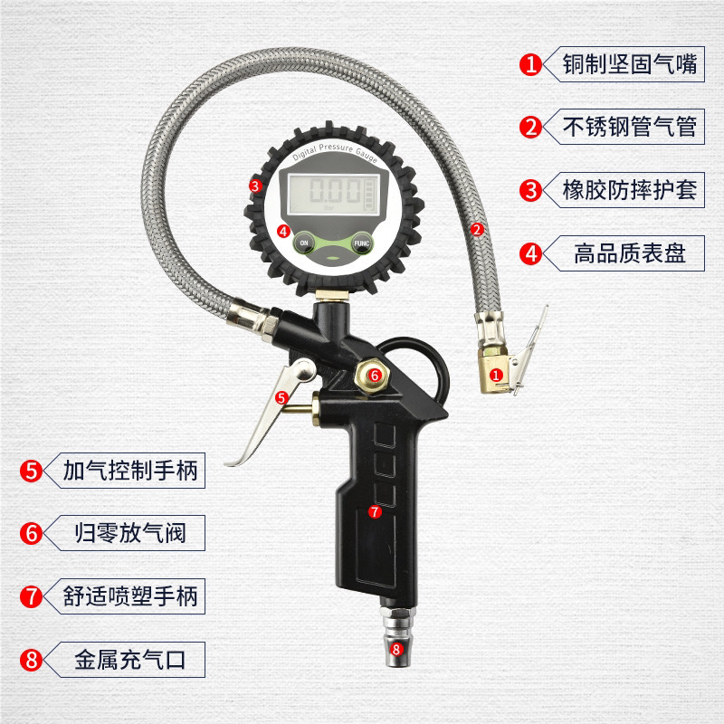 Car Tire Tire Pressure Gauge Air Pressure Strap Inflatable Tire Pressure Gauge Air Pump Gun Cross-Border Supply Electronic Digital Signal Display Instrument Car Tire Tire Pressure Gauge Air Pressure Strap Inflatable Tire Pressure Gauge Air Pump Gun Cross-Border Supply Electronic Digital Signal Display Instrument