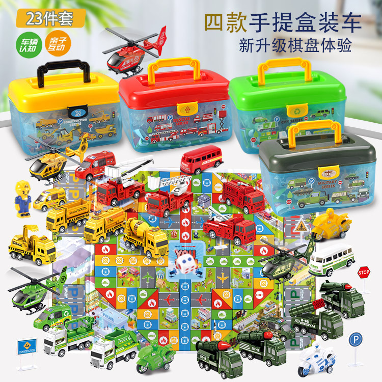 Free Shipping Children&#039;s Toy Car Boy Return Car Engineering Car Fire Truck Military Car Sanitation Car Road Sign Portable Box