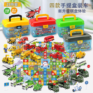 Free Shipping Children's Toy Car Boy Return Car Engineering Car Fire Truck Military Car Sanitation Car Road Sign Portable Box