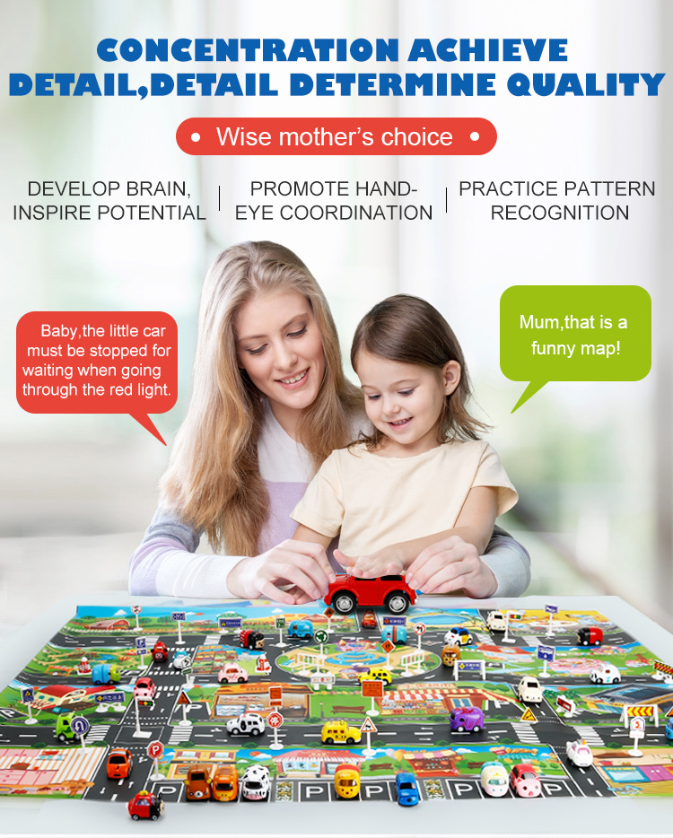 The Children 's play mat over the house, traffic road sign car model parking scene map