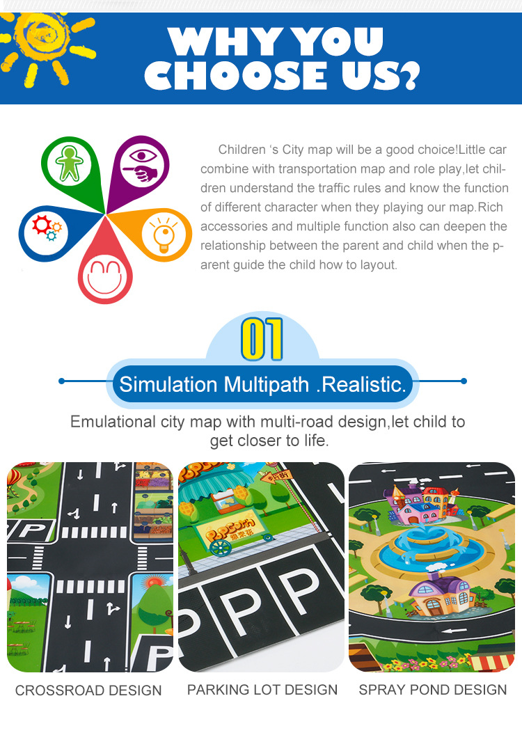 The Children 's play mat over the house, traffic road sign car model parking scene map