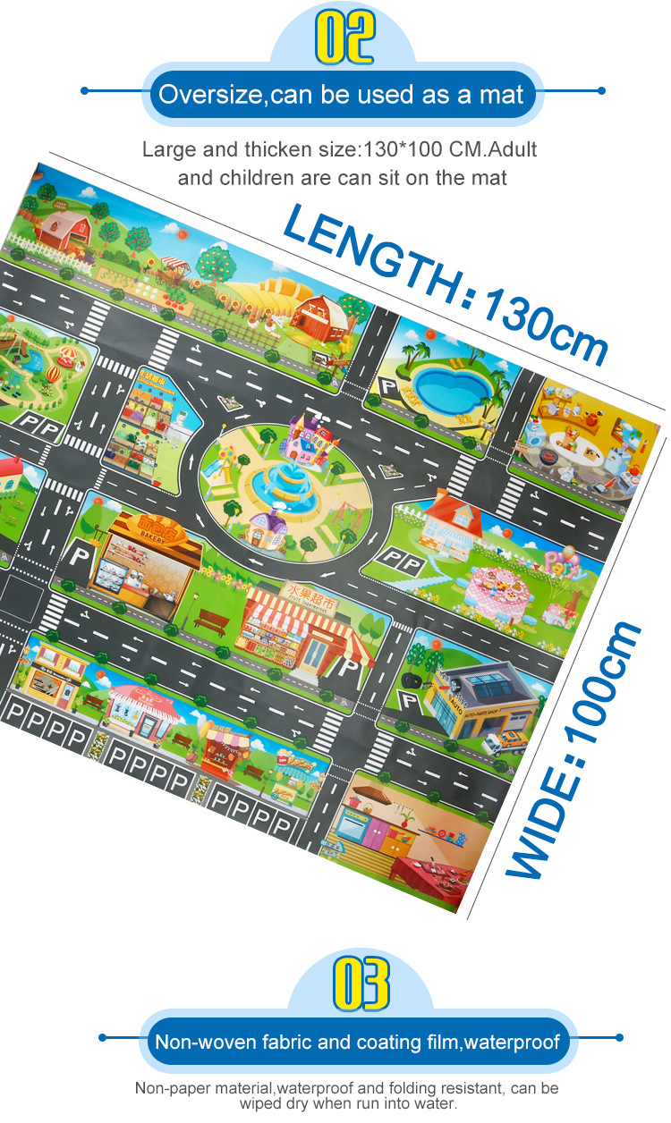 The Children 's play mat over the house, traffic road sign car model parking scene map
