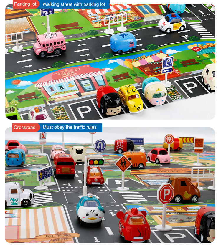 The Children 's play mat over the house, traffic road sign car model parking scene map