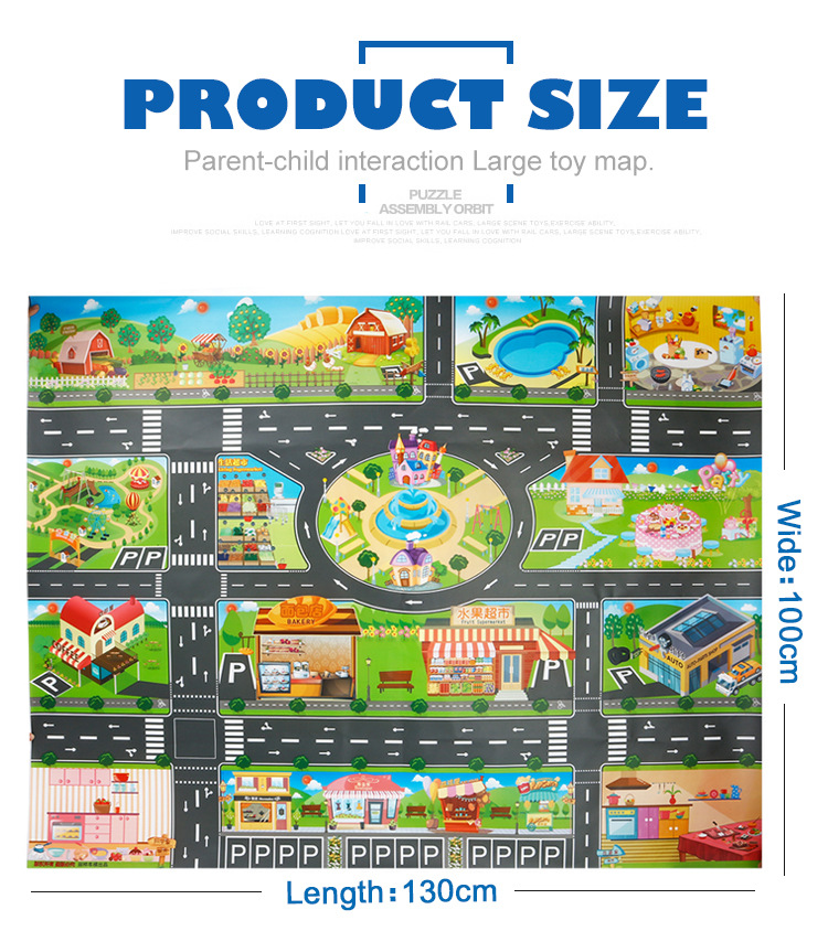 The Children 's play mat over the house, traffic road sign car model parking scene map