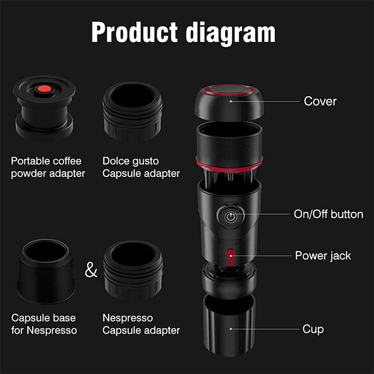 Italian Car Capsule Coffee Machine Electric Large Capacity Outdoor Portable Travel Household Coffee Machine