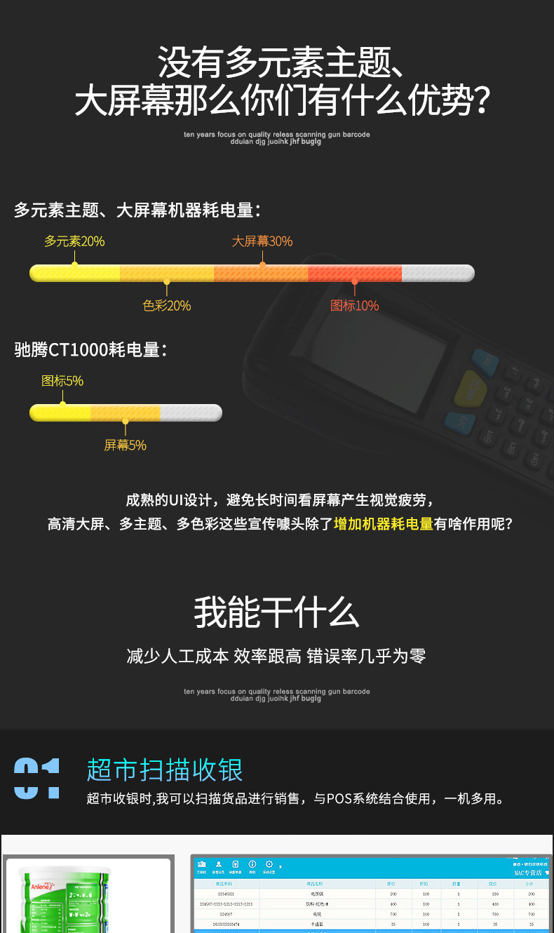 Chiteng Ct1000 Handheld Barcode Terminal Wireless Scanning Gun Bar Code Data Collector Handheld Terminal Express Barcode Scanning Gun