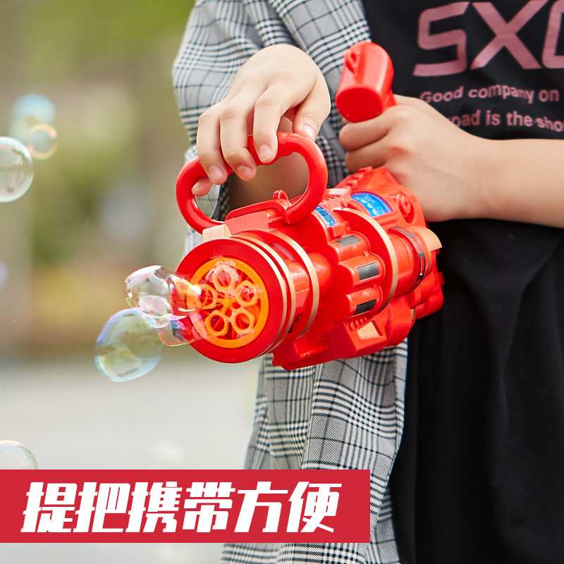 Tiktok Same Style Gatling Bubble Machine Internet Celebrity Automatic Porous Bubble Light Music Bubble Gun Outdoor Toys