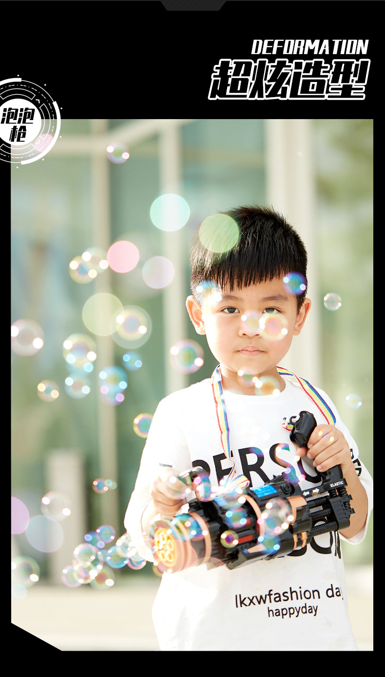 Tiktok Same Style Gatling Bubble Machine Internet Celebrity Automatic Porous Bubble Light Music Bubble Gun Outdoor Toys