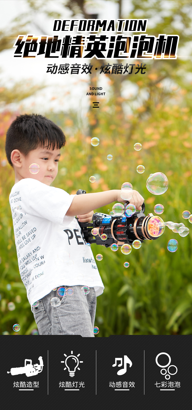 Tiktok Same Style Gatling Bubble Machine Internet Celebrity Automatic Porous Bubble Light Music Bubble Gun Outdoor Toys