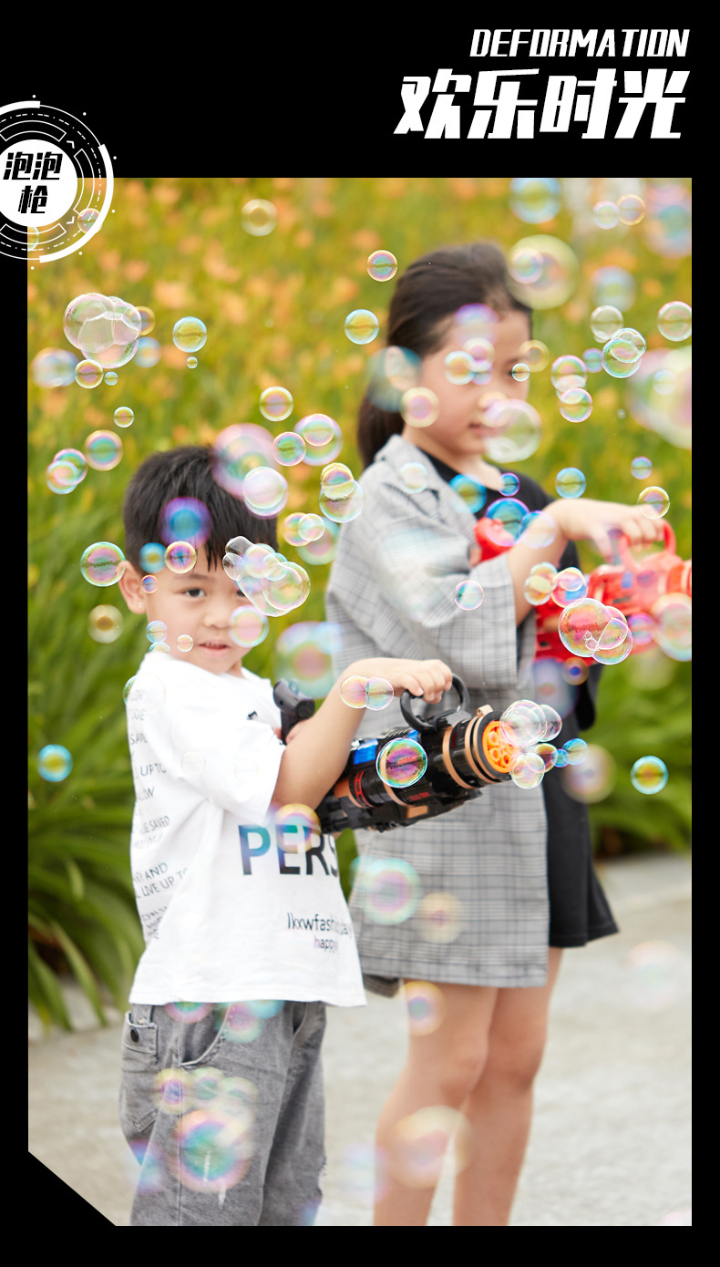 Tiktok Same Style Gatling Bubble Machine Internet Celebrity Automatic Porous Bubble Light Music Bubble Gun Outdoor Toys