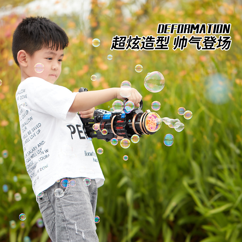 Tiktok Same Style Gatling Bubble Machine Internet Celebrity Automatic Porous Bubble Light Music Bubble Gun Outdoor Toys