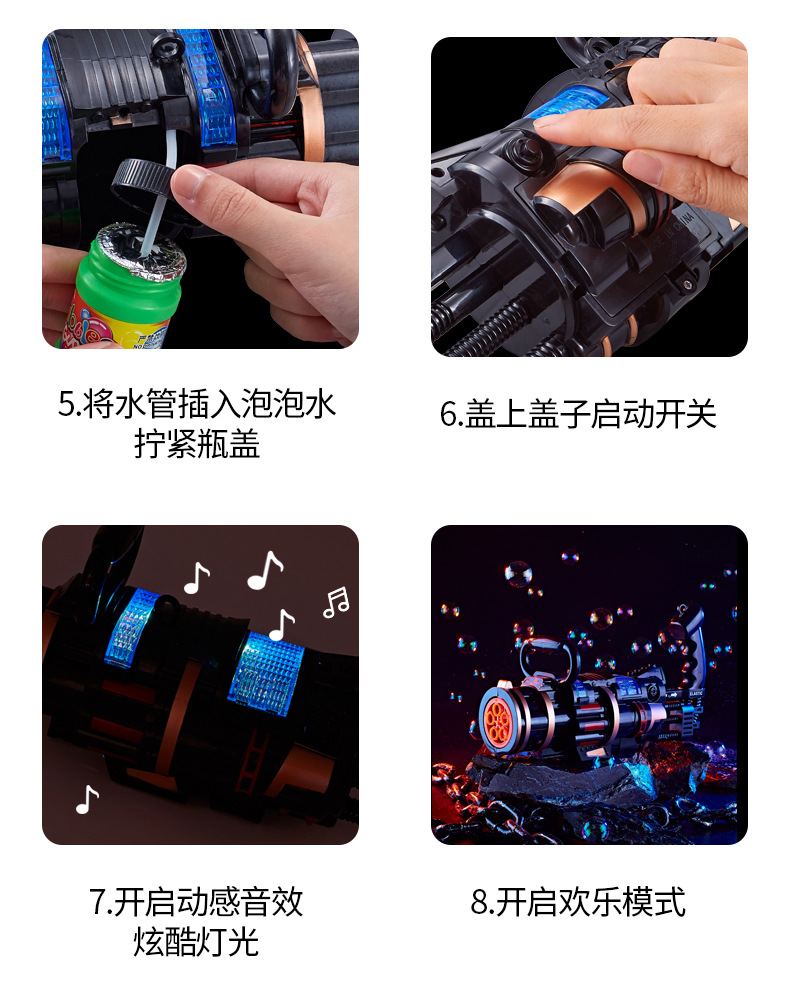 Tiktok Same Style Gatling Bubble Machine Internet Celebrity Automatic Porous Bubble Light Music Bubble Gun Outdoor Toys