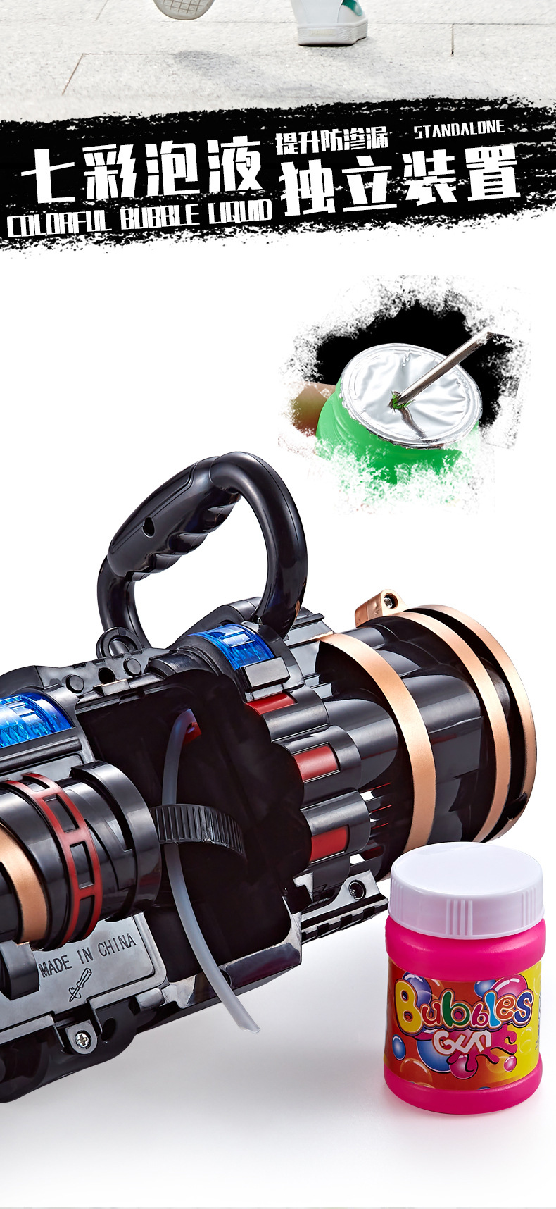 Tiktok Same Style Gatling Bubble Machine Internet Celebrity Automatic Porous Bubble Light Music Bubble Gun Outdoor Toys