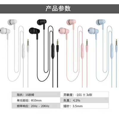 Tablet MP3 Mobile Phone Universal Wired Ear Machine 3.5mm in-Ear Sports Earplug Foreign Trade Belt Microphone Drive-by-Wire Headset