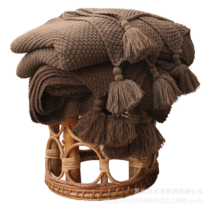 Knitted Blanket Tailstock Nordic Blanket Wool Sofa Cover Woven Tassel Nap Blanket Office Nap Shawl Leisure