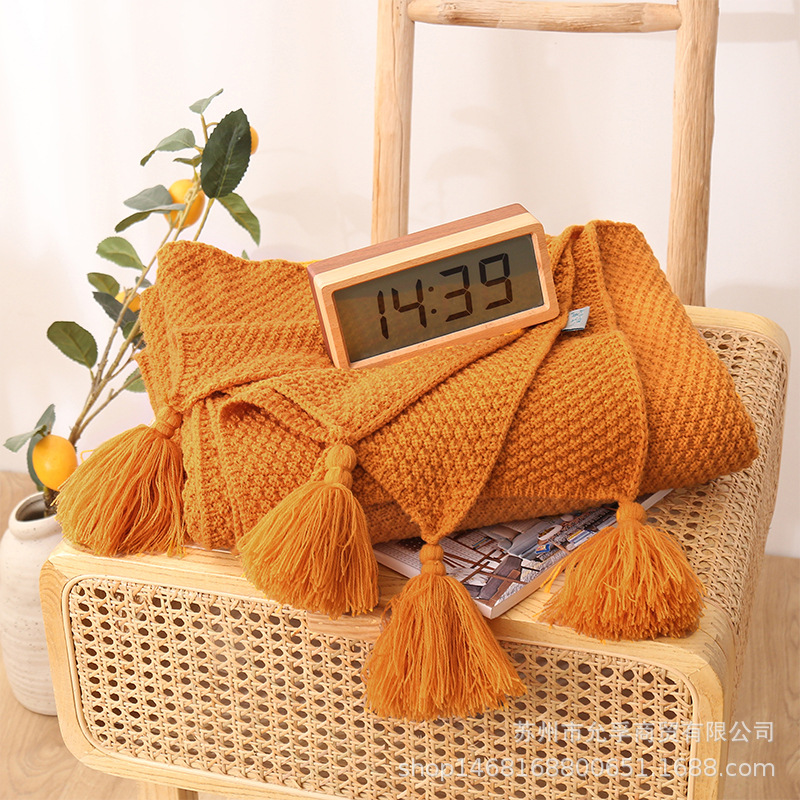 Knitted Blanket Tailstock Nordic Blanket Wool Sofa Cover Woven Tassel Nap Blanket Office Nap Shawl Leisure