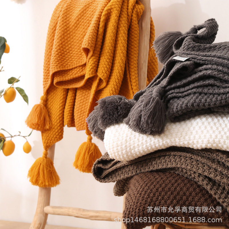 Knitted Blanket Tailstock Nordic Blanket Wool Sofa Cover Woven Tassel Nap Blanket Office Nap Shawl Leisure