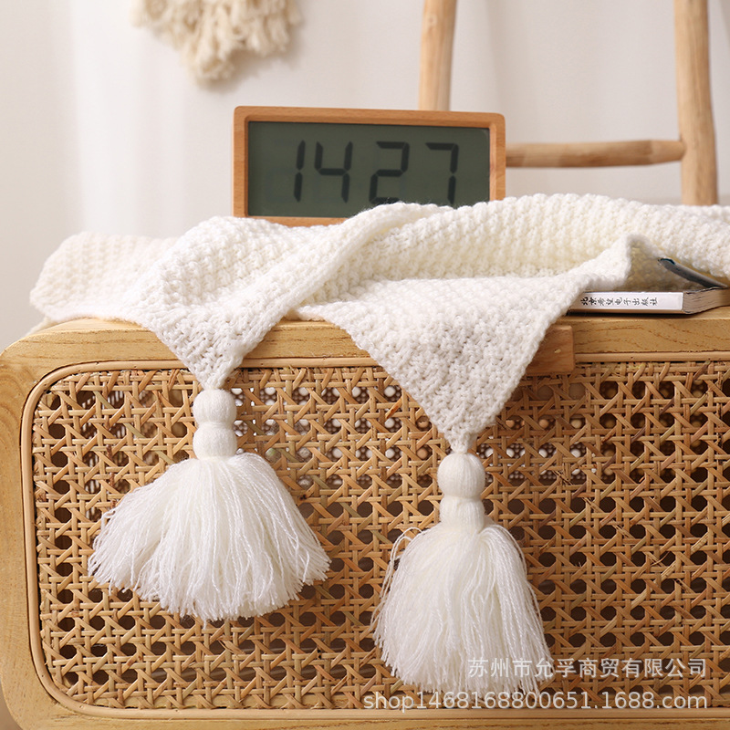 Knitted Blanket Tailstock Nordic Blanket Wool Sofa Cover Woven Tassel Nap Blanket Office Nap Shawl Leisure