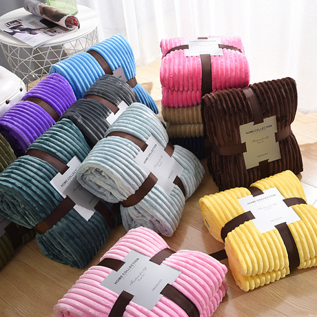 New Magic Velvet Cross-Border Blanket Solid Color Vertical Bar Flannel Blanket Gift Coral Velvet Gift Blanket Wholesale
