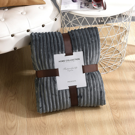 New Magic Velvet Cross-Border Blanket Solid Color Vertical Bar Flannel Blanket Gift Coral Velvet Gift Blanket Wholesale