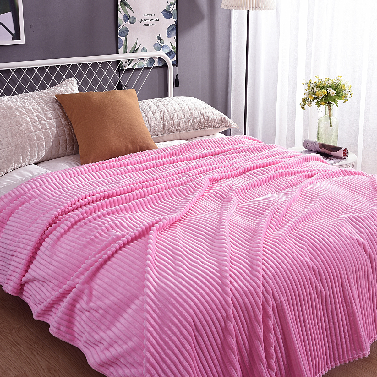 New Magic Velvet Cross-Border Blanket Solid Color Vertical Bar Flannel Blanket Gift Coral Velvet Gift Blanket Wholesale New Magic Velvet Cross-Border Blanket Solid Color Vertical Bar Flannel Blanket Gift Coral Velvet Gift Blanket Wholesale