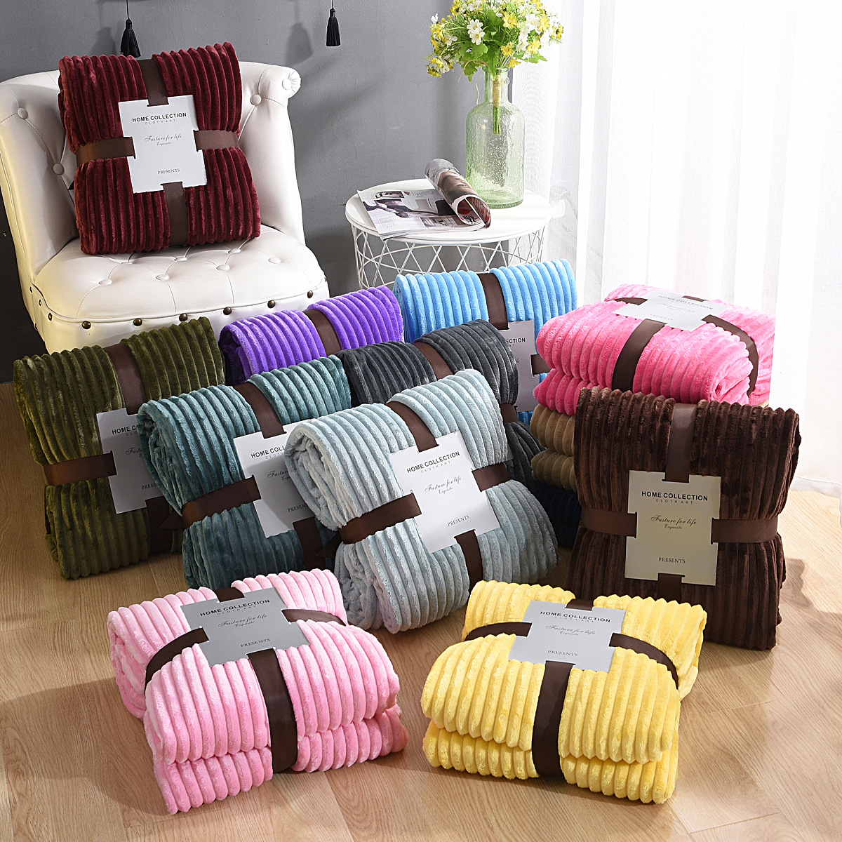 New Magic Velvet Cross-Border Blanket Solid Color Vertical Bar Flannel Blanket Gift Coral Velvet Gift Blanket Wholesale New Magic Velvet Cross-Border Blanket Solid Color Vertical Bar Flannel Blanket Gift Coral Velvet Gift Blanket Wholesale