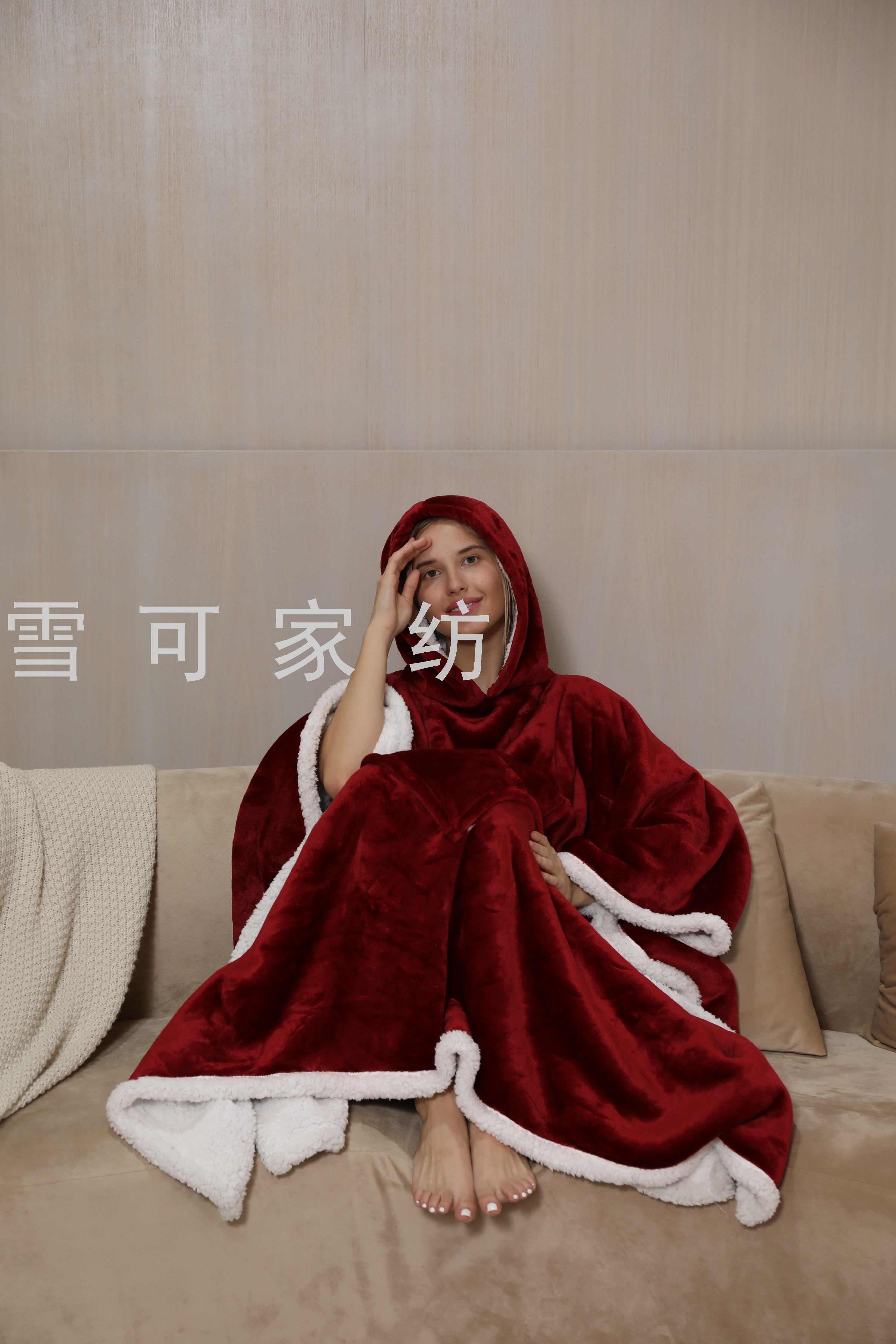 Cloak Blanket TV Blanket Sofa Nap Blanket Autumn and Winter Thickening Cover Blanket Outdoor Blanket Adult Parent-Child Wear Hat