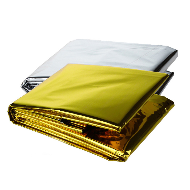 Pet Gold and Silver Color Emergency Blanket Emergency Thermal Blanket Sun Protection Outdoor Survival Camping Life Blanket Factory Wholesale