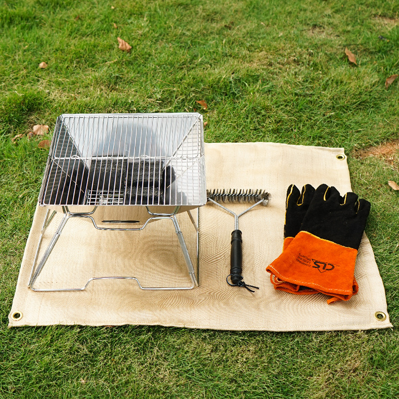 Outdoor Camping Flameproof Fabric Picnic Barbecue Heat Proof Mat Flame Retardant High Temperature Resistant Fire Blanket Glass Fiber Fire-Retardant Cloth