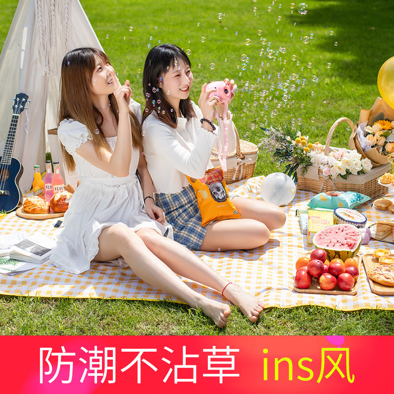 INS Plaid Waterproof Picnic Mat Moisture Proof Pad Outdoor Products Oxford Cloth Picnic Blanket Moisture Proof Pad Spring Outing Beach Mat