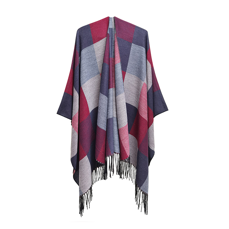 Tassel Color Plaid Cape Cardigan Air-Conditioned Room Outdoor Shawl Autumn and Winter Warm Fashion Cover Blanket Scarf