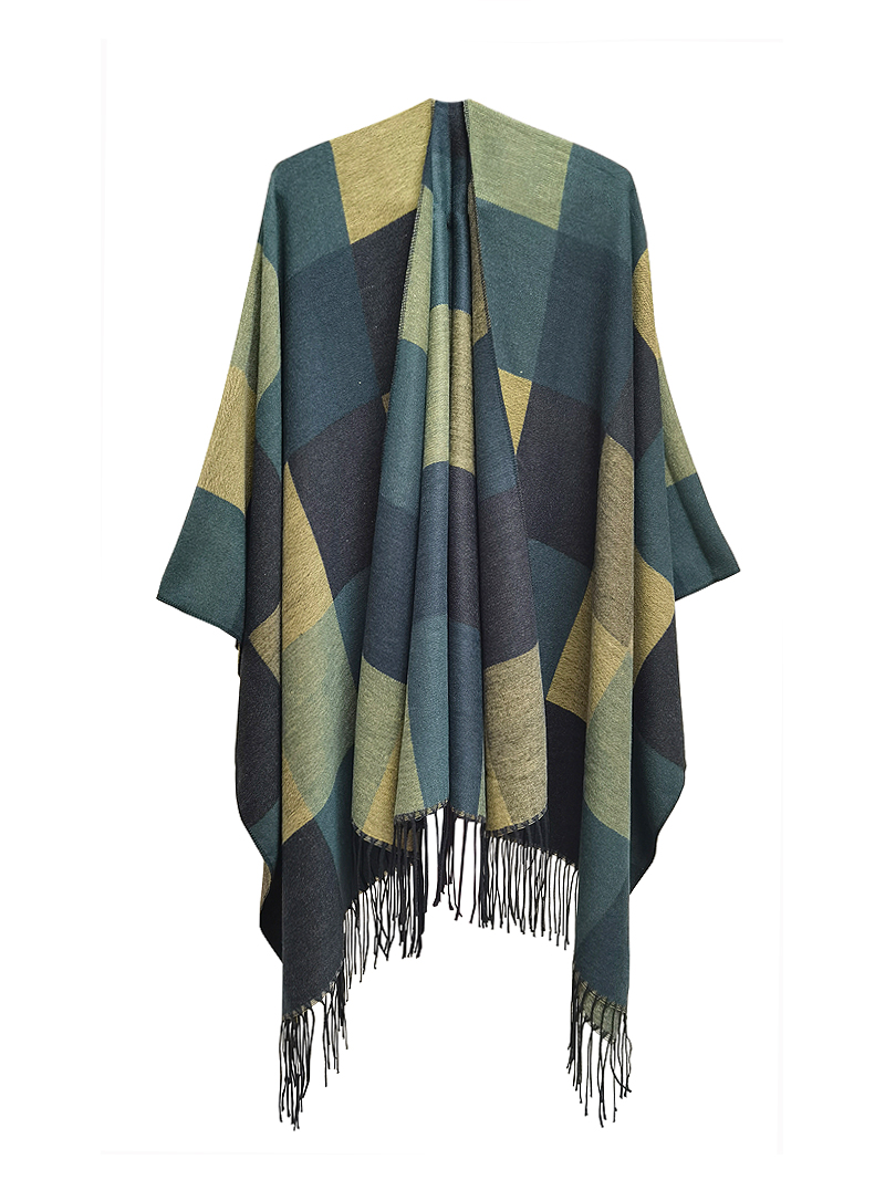 Tassel Color Plaid Cape Cardigan Air-Conditioned Room Outdoor Shawl Autumn and Winter Warm Fashion Cover Blanket Scarf Tassel Color Plaid Cape Cardigan Air-Conditioned Room Outdoor Shawl Autumn and Winter Warm Fashion Cover Blanket Scarf