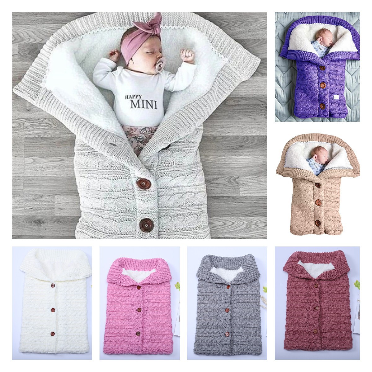 Thick Type European and American Autumn Winter Baby Stroller Sleeping Bag Outdoor Button Baby Knitted Sleeping Bag Wool plus Velvet Thickened Baby&#039;s Blanket