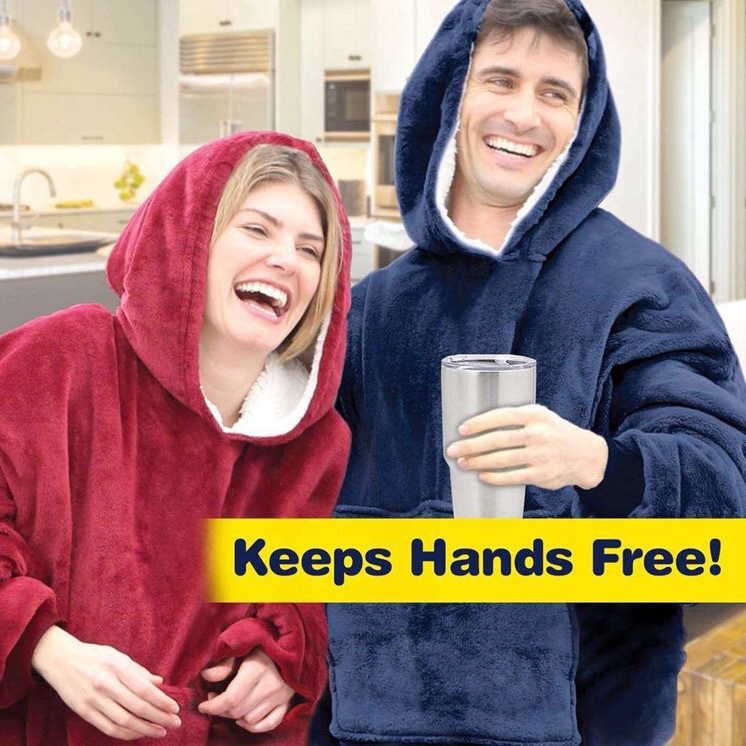 Thickened TV Lazy Blanket Lazy Pajamas Cold-Proof Clothes Hooded Nightgown Outdoor Solid Color Thermal Clothes Fleece-Lined TV Blanket