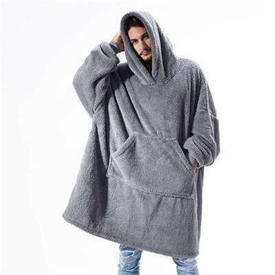 Thickened TV Lazy Blanket Lazy Pajamas Cold-Proof Clothes Hooded Nightgown Outdoor Solid Color Thermal Clothes Fleece-Lined TV Blanket